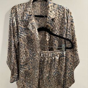 Leopard Print Satin Pajama Set